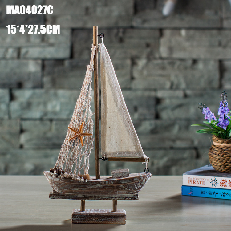 Mediterranean Style Pine Antique Boat Pilot Rudder Ornament