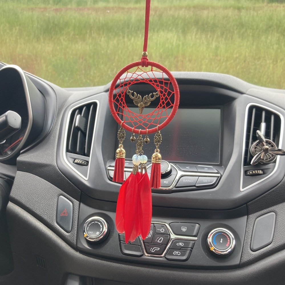 Colorful Feather Hoop Car Pendant - Simple Red & Blue Design