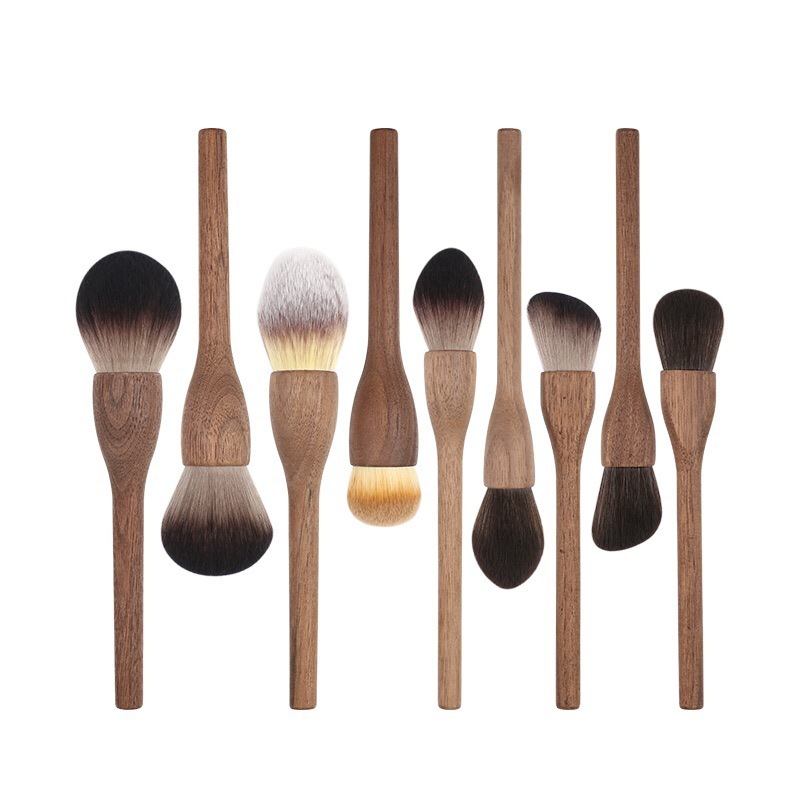 Walnut Handle Makeup Brush - Soft Man-Made Fiber, 17.8-19.8CM