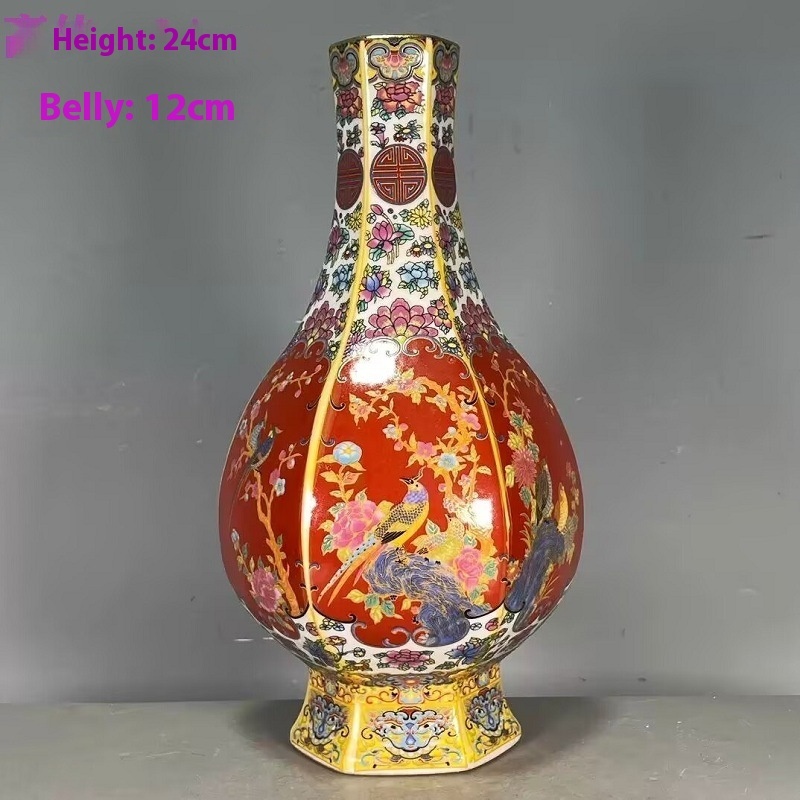 Antique Qing Yongzheng Enamel Floral Bird Decor Vase - Collectible