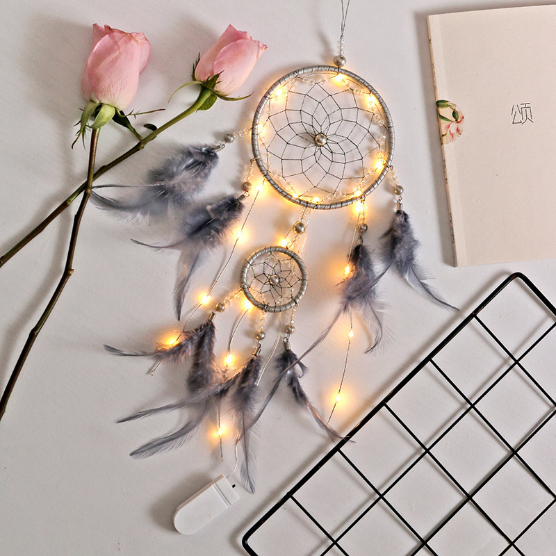 Gray Sky Dream Catcher Pendant with Lights - Handmade Charm