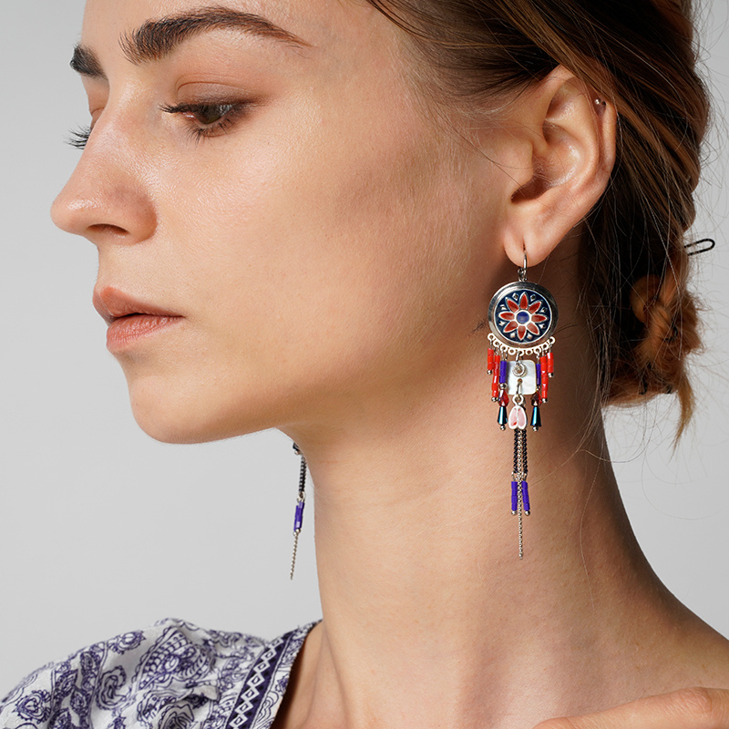 Stylish Alloy Earrings in Blue-Red, Black, and Dark Green
