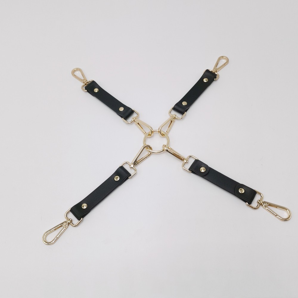 Black Cowhide Leather Ankle Cuffs with Alloy Buckles and Chains - Image 3