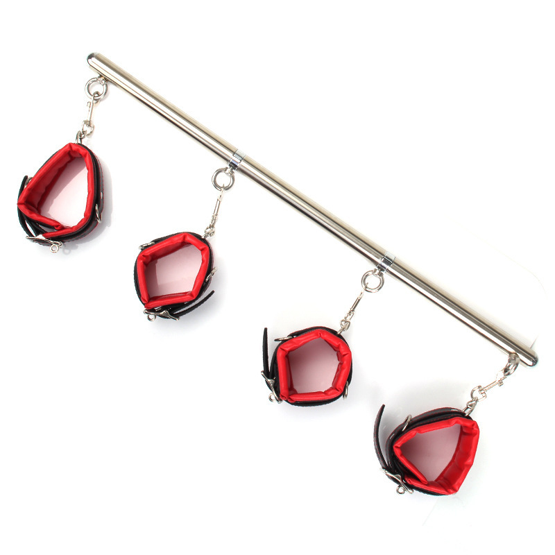 Flirty Straight Steel Pipe Cuffs in Premium PU Leather - Black/Red - Image 4