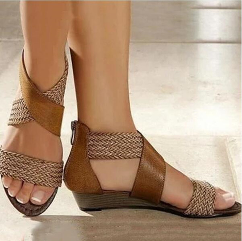 Vintage Fish Mouth Flat Heel Wedge Shoes with Car Stitch Details