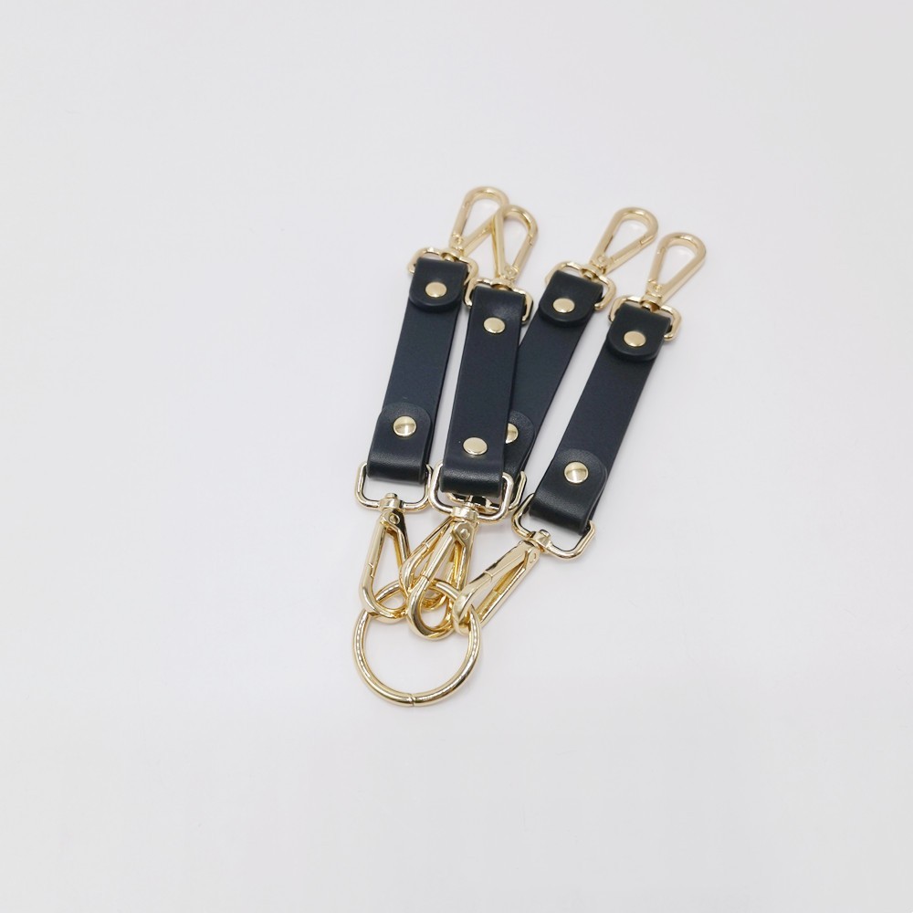 Black Cowhide Leather Ankle Cuffs with Alloy Buckles and Chains - Image 4