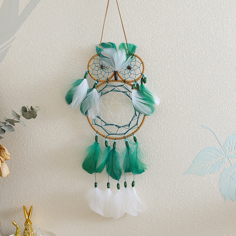 Green and White Tassel Wall Hanging - Velvet, Feather, and Beads Decor