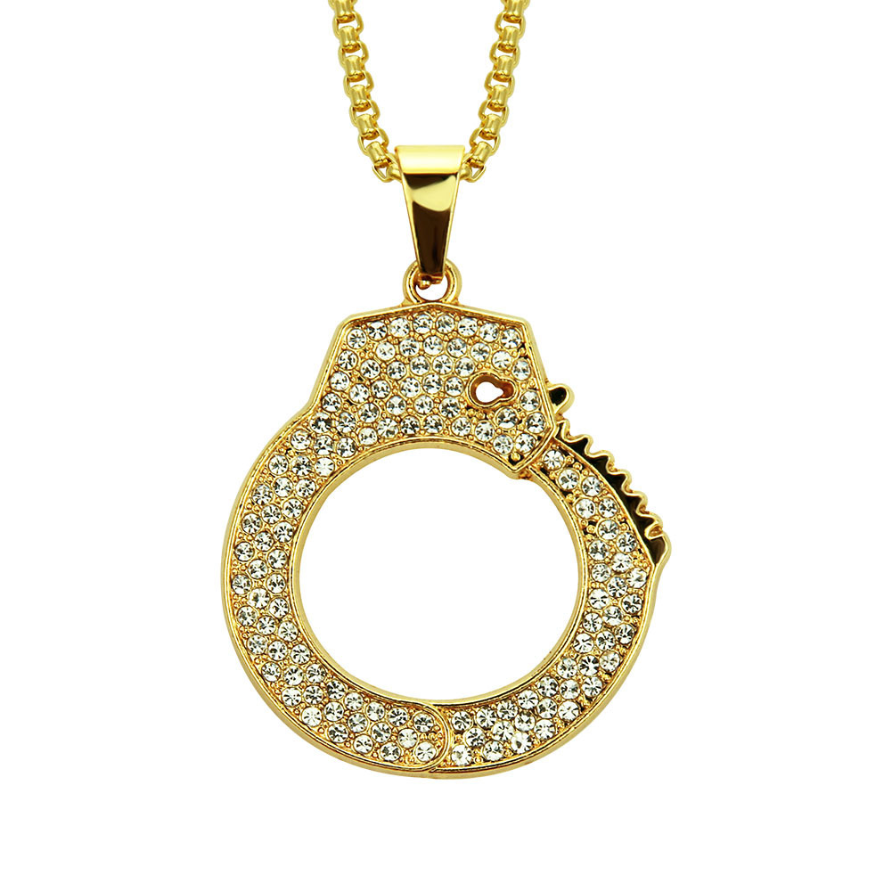 Hip Hop Rap Street Dance Ornament Diamond-embedded Personality Handcuffs Pendant Necklace Exaggerated Men Ornament - Image 10