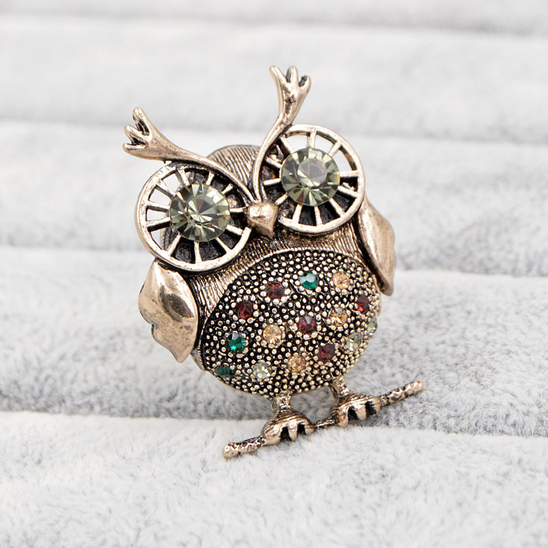 Diamond Cute Owl Vintage Brooch