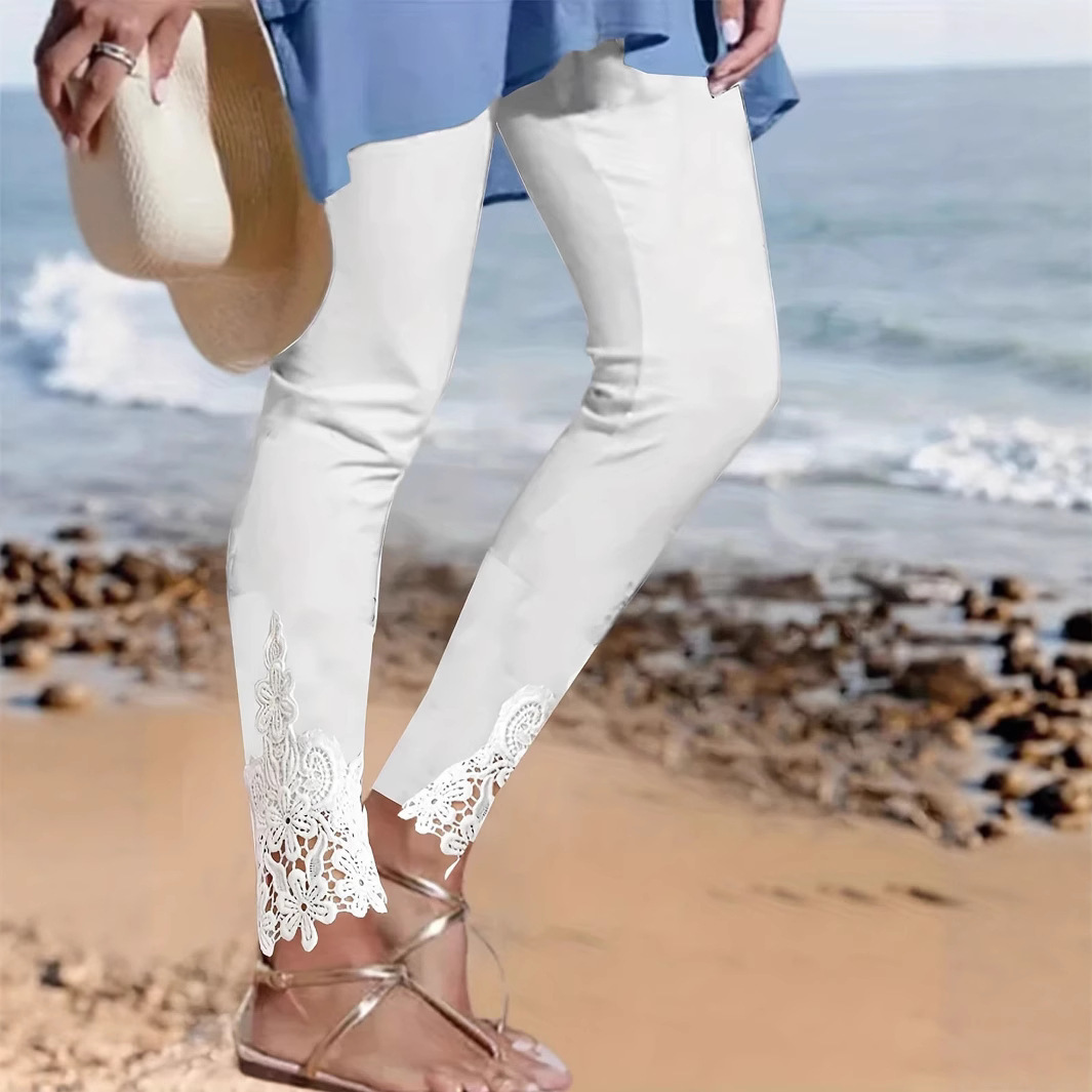 Tight Pants Lace Stitching Hollow-out Cropped Trousers For Women - Image 2