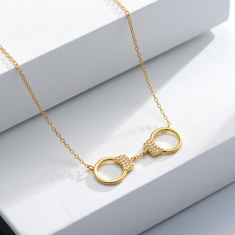 Geometric Silver Necklace with Diamond Inlay for Women