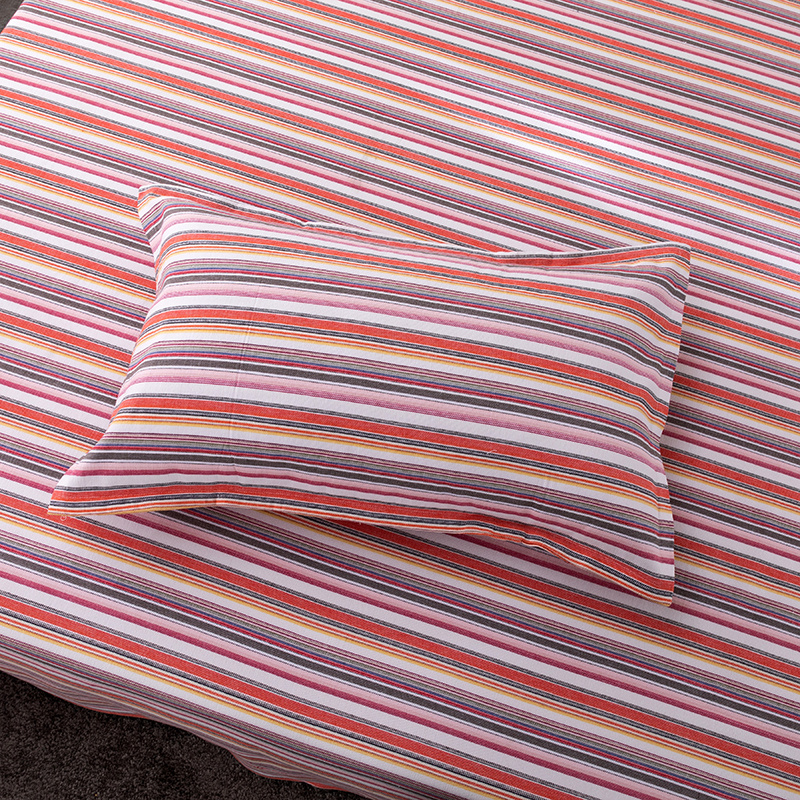 Colorful Cotton Striped Bed Sheet Set with Pillowcases - Multiple Sizes