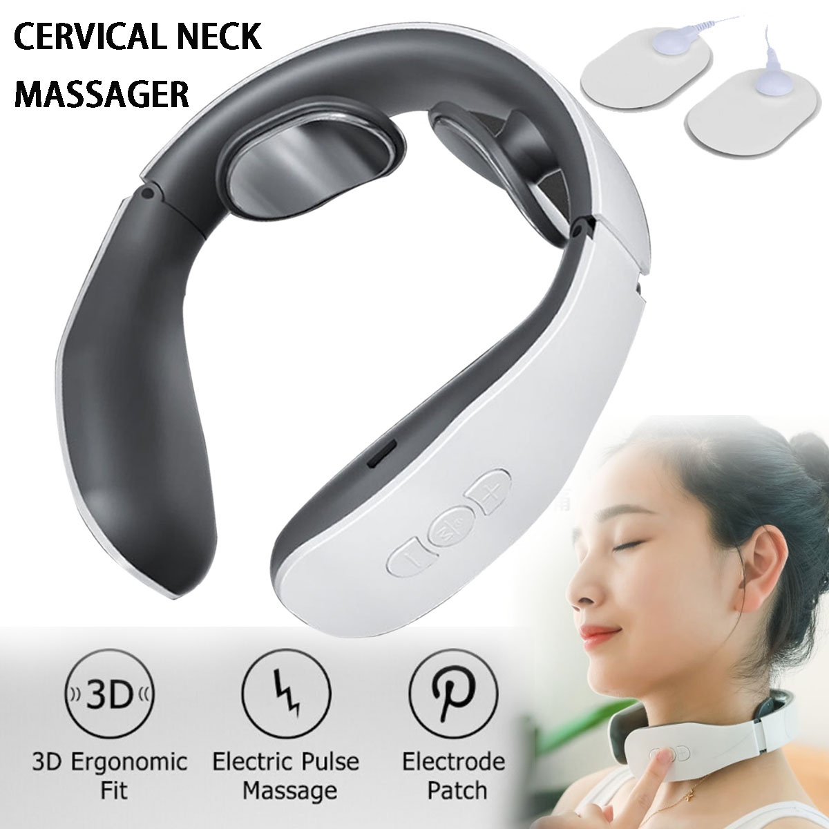 Cervical Massager with 15 Levels, 4 Modes, and 2 Heads