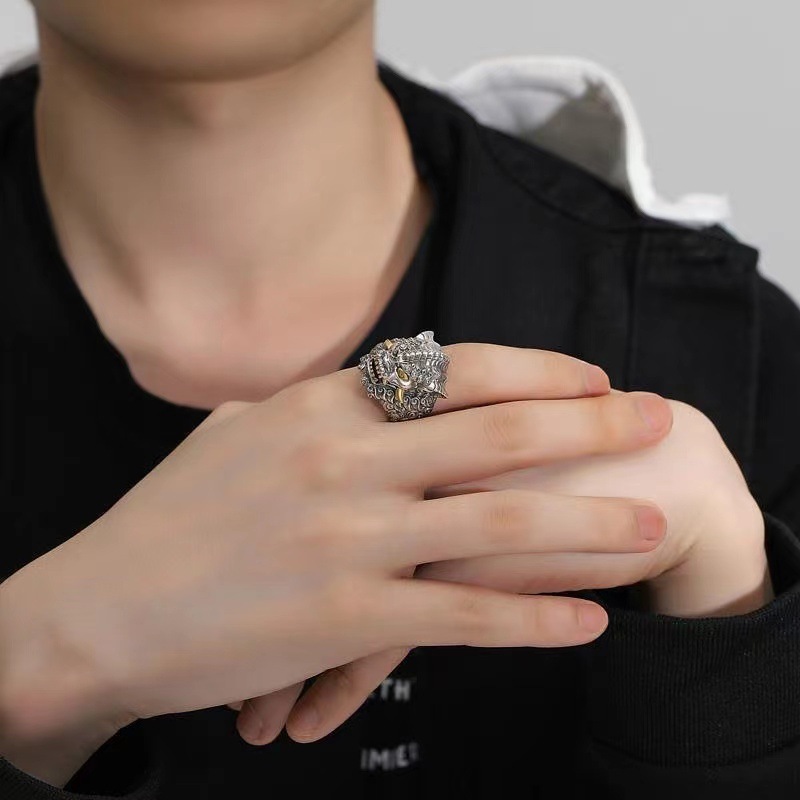 Retro Adjustable Copper Ring with Open Mouth Design