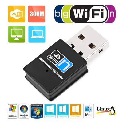 300M Network Card for Windows, MAC, Linux - RTL8192EU Black