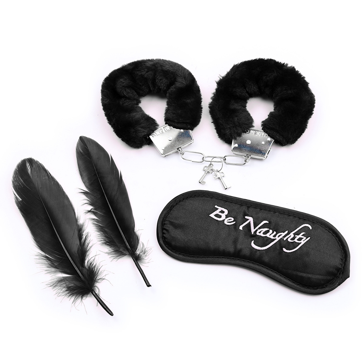 Black & Red Plush 3-Piece Set with Handcuffs & Eye Mask