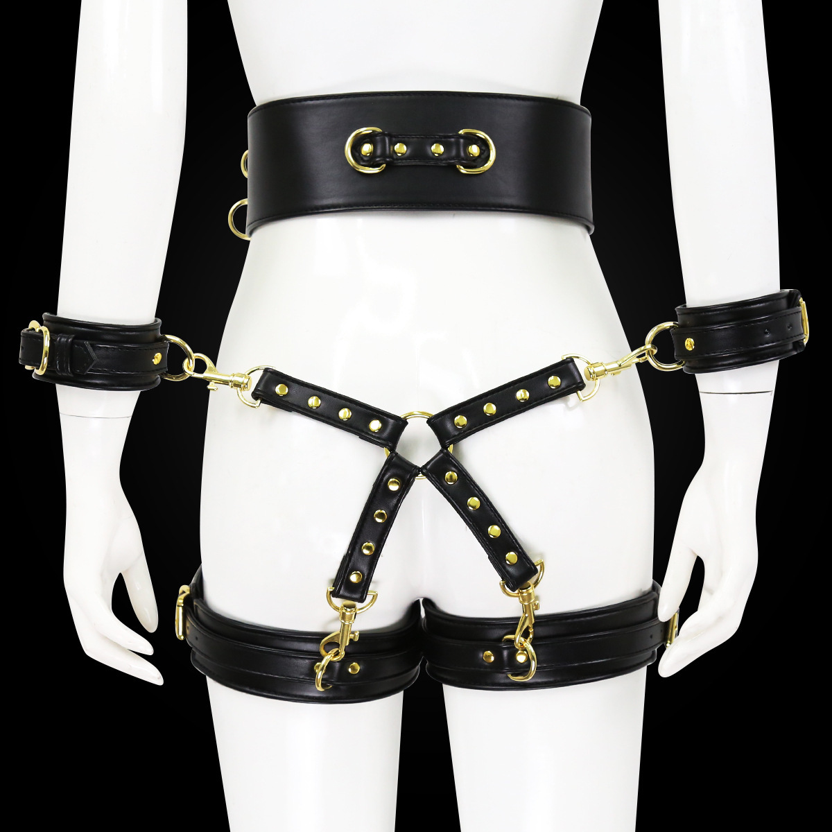 Leather Handcuffs Leg Cuffs With Waist Restraint Belt Toys