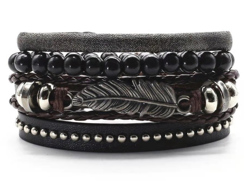 Geometric Leather Bracelet with Semi-Precious Stone Inlays