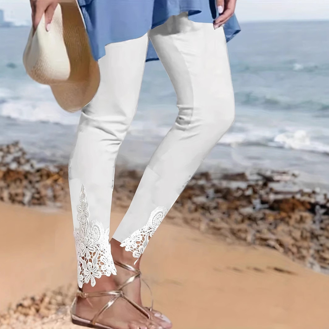 Tight Pants Lace Stitching Hollow-out Cropped Trousers For Women - Image 4