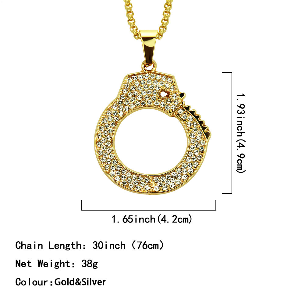Hip Hop Rap Street Dance Ornament Diamond-embedded Personality Handcuffs Pendant Necklace Exaggerated Men Ornament - Image 4