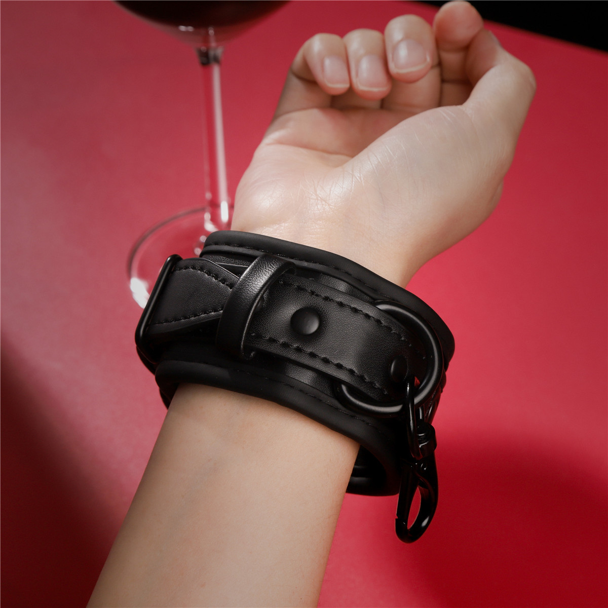Adjustable Black PU Leather Handcuffs for Adults - Fun & Stylish