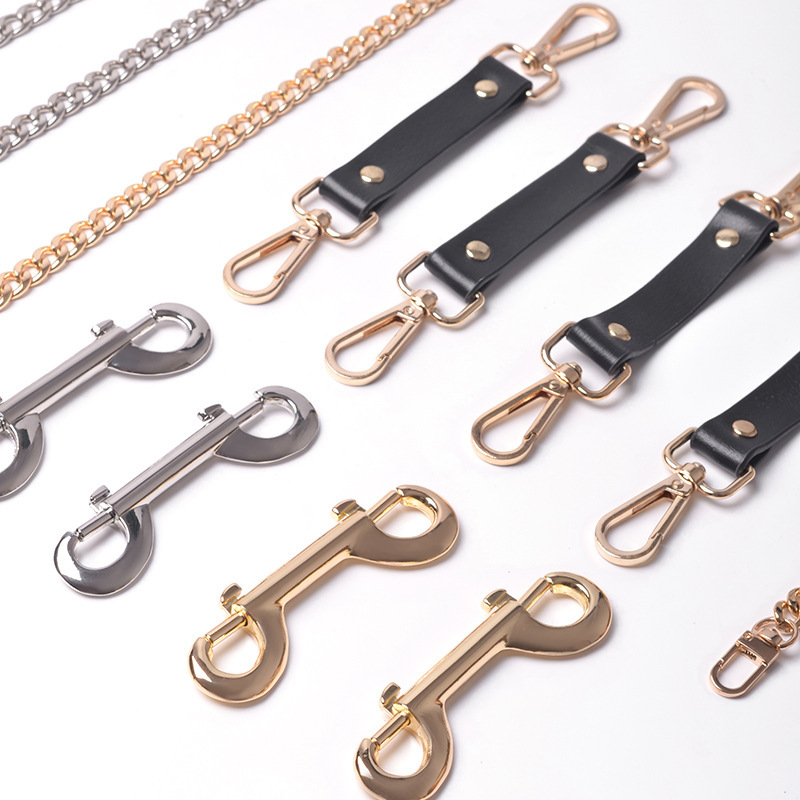 Black Cowhide Leather Ankle Cuffs with Alloy Buckles and Chains - Image 2