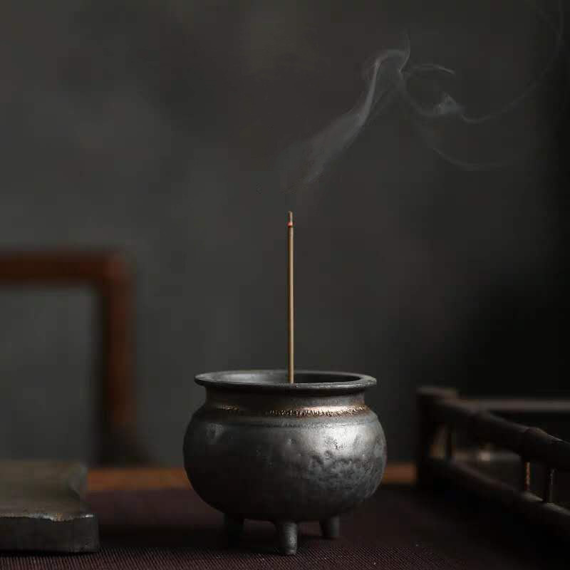 Gilded Ceramic Incense Burner with Colored Glaze Finish