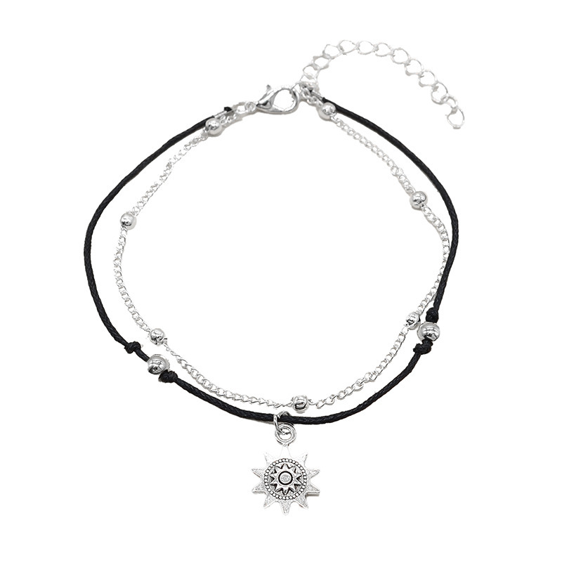 Elegant Silver & Leather Flower Anklet for Women