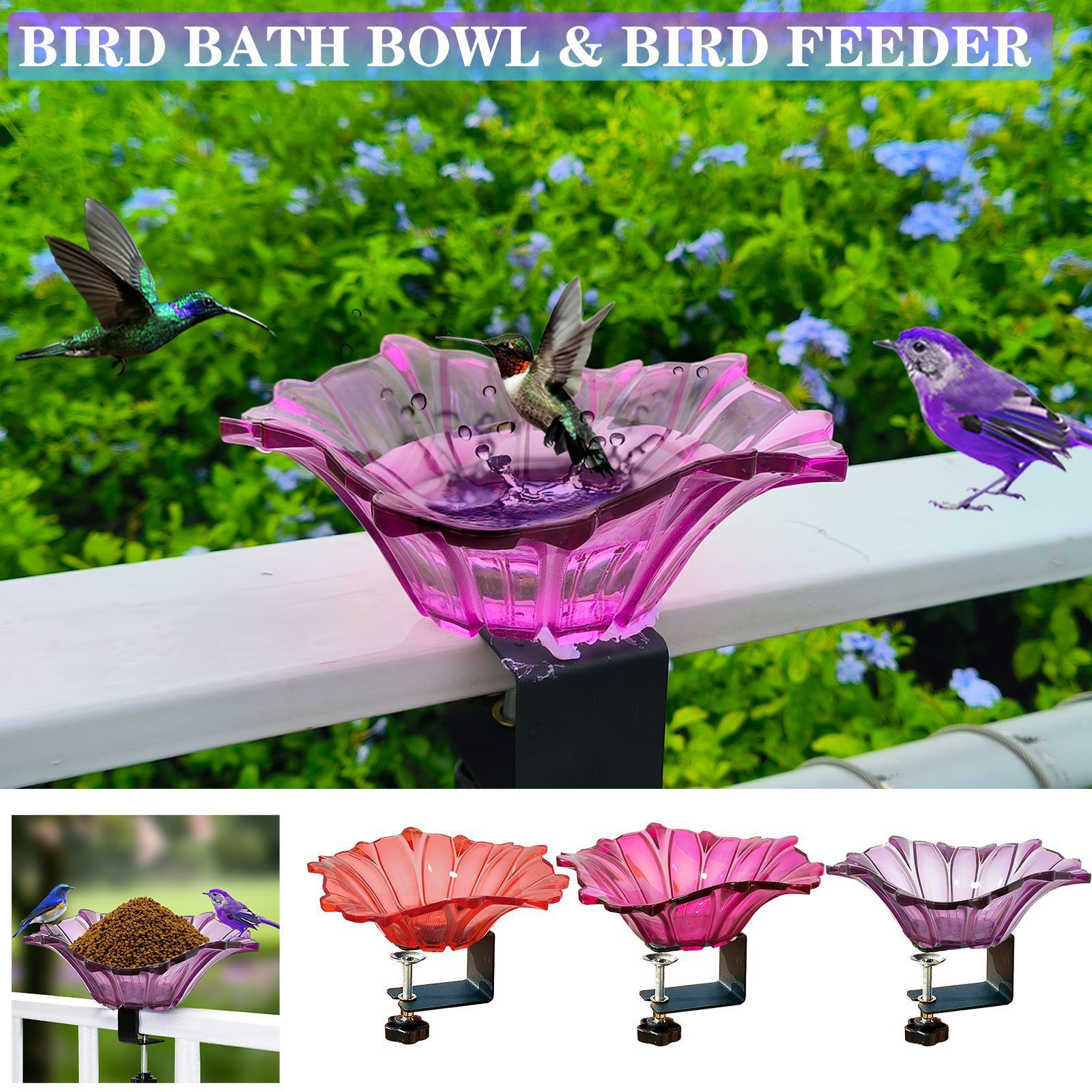 Colorful Plastic & Metal Bird Feeder - Purple, Rose, Red Variants