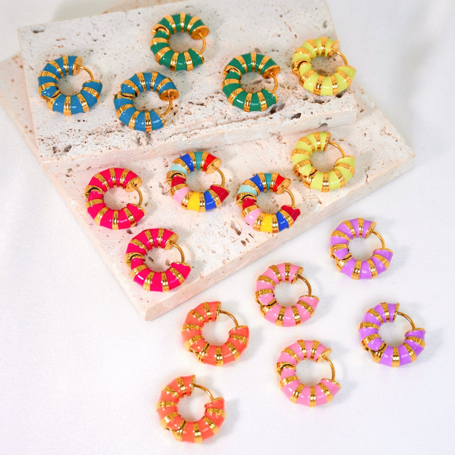 Colorful Geometric Stainless Steel Earrings - Stylish Pair!