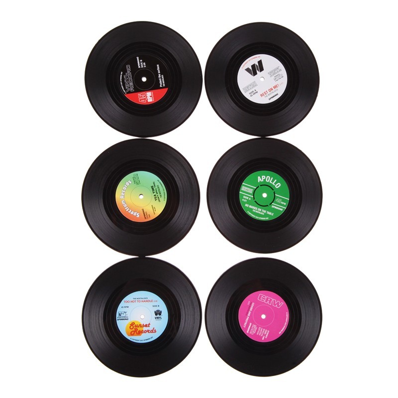 Nostalgic Vinyl Record Coaster & Soft Anti-Skid Round Mat Set