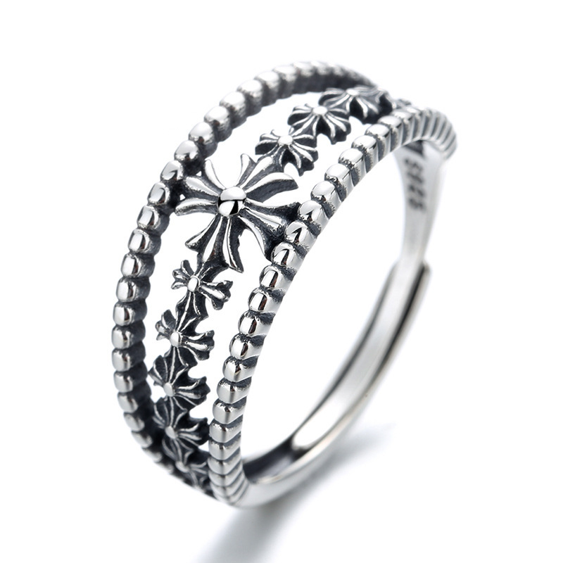 Vintage Silver Cross Flower Ring – Retro Design, Perfect Gift - Image 4