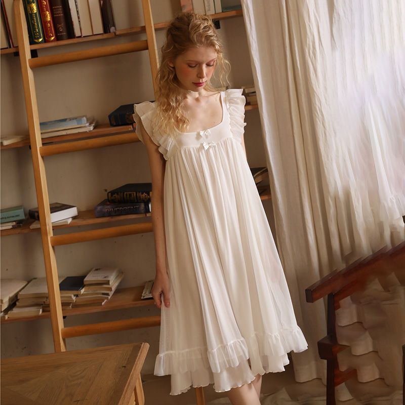 Vintage Bow Nightdress Lace Fairy White Suspender - Image 9