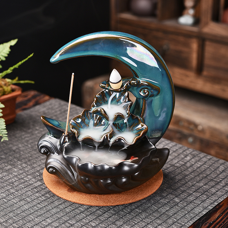Handmade Chinese Porcelain Backflow Incense Burner - Monochrome Glaze