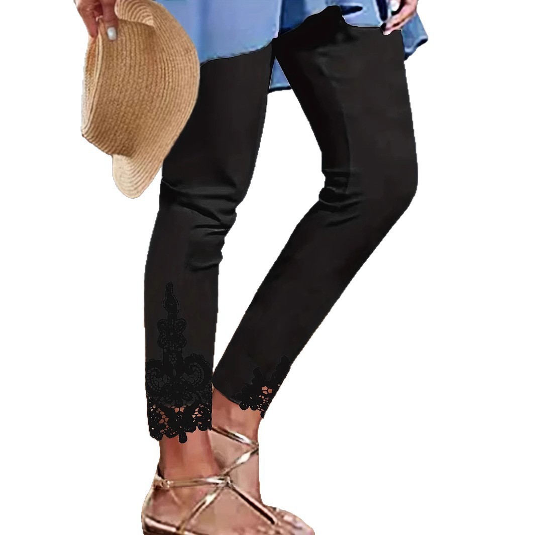 Tight Pants Lace Stitching Hollow-out Cropped Trousers For Women - Image 5