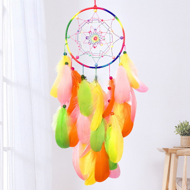 Hand-Woven Feather Hoop Decoration - Modern Simplicity Design