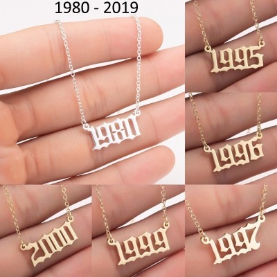 Custom Year Number Necklace in Gold and Stainless Steel