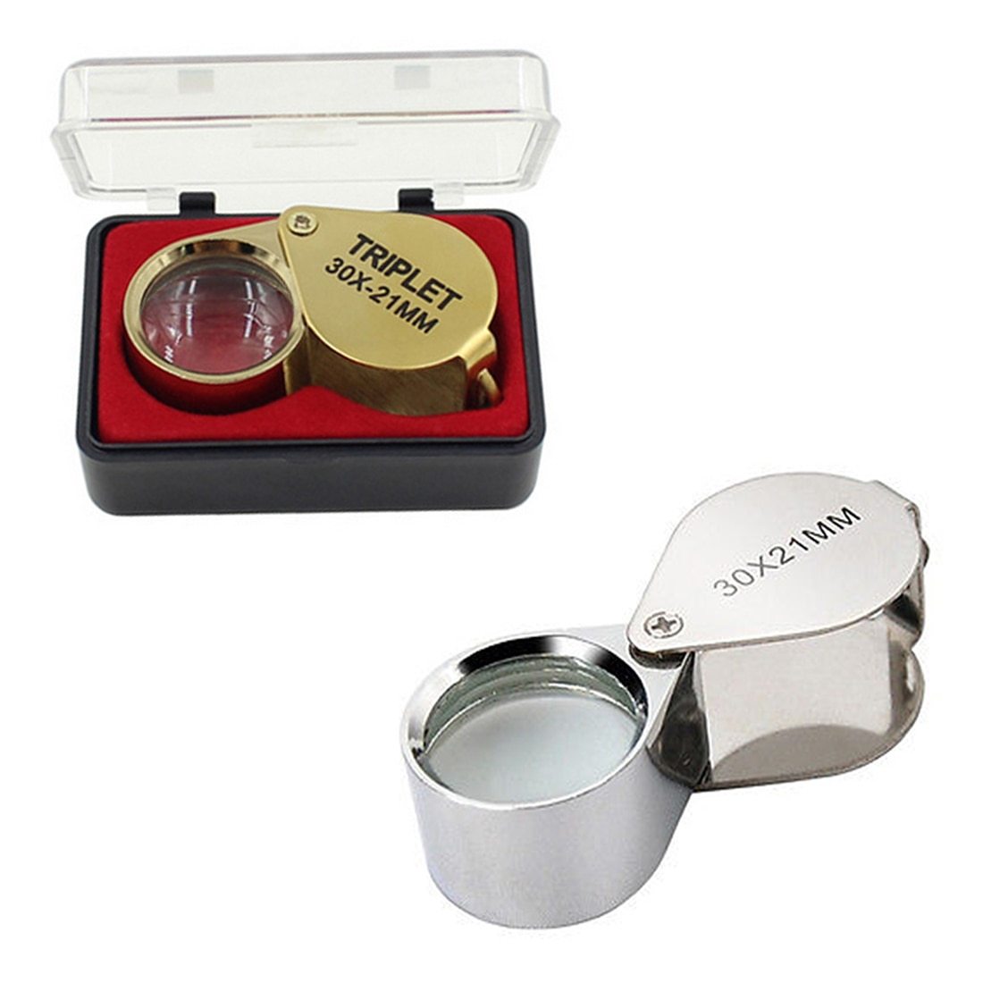 30X Jeweler Magnifier with Zinc Alloy & Glass, 21mm Lens