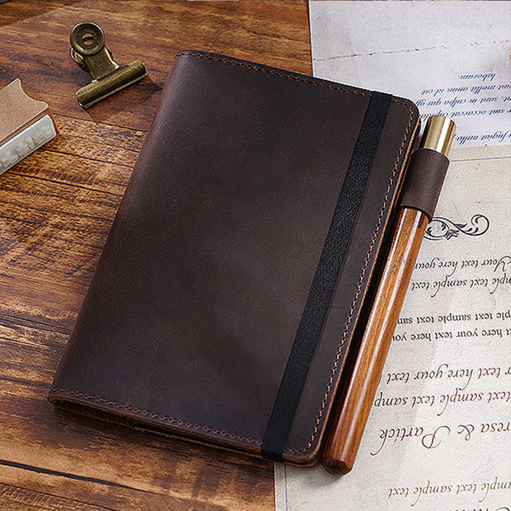 Elegant First Layer Cowhide Notebook with 100 Sheets, Various Colors