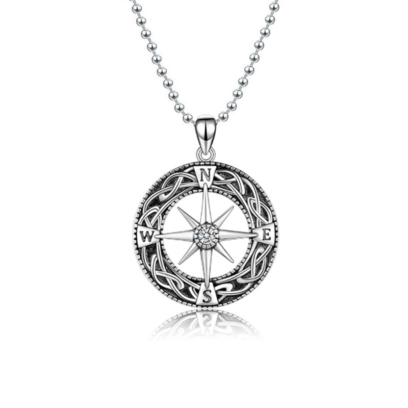 Vintage Antique Silver Plated Hollow Compass Pendant Viking Necklaces