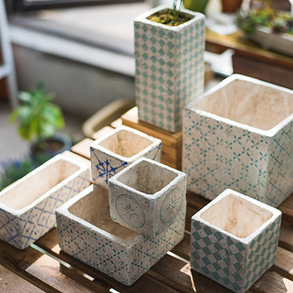Nostalgic Square Concrete Flowerpot for Home Gardening
