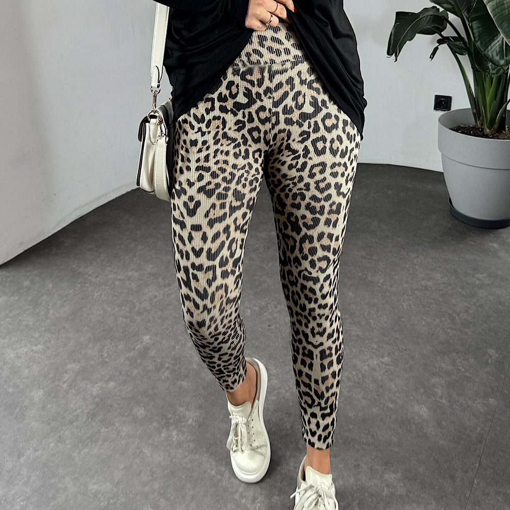 Comfortable High Waist Soft Leopard Print Home Trousers