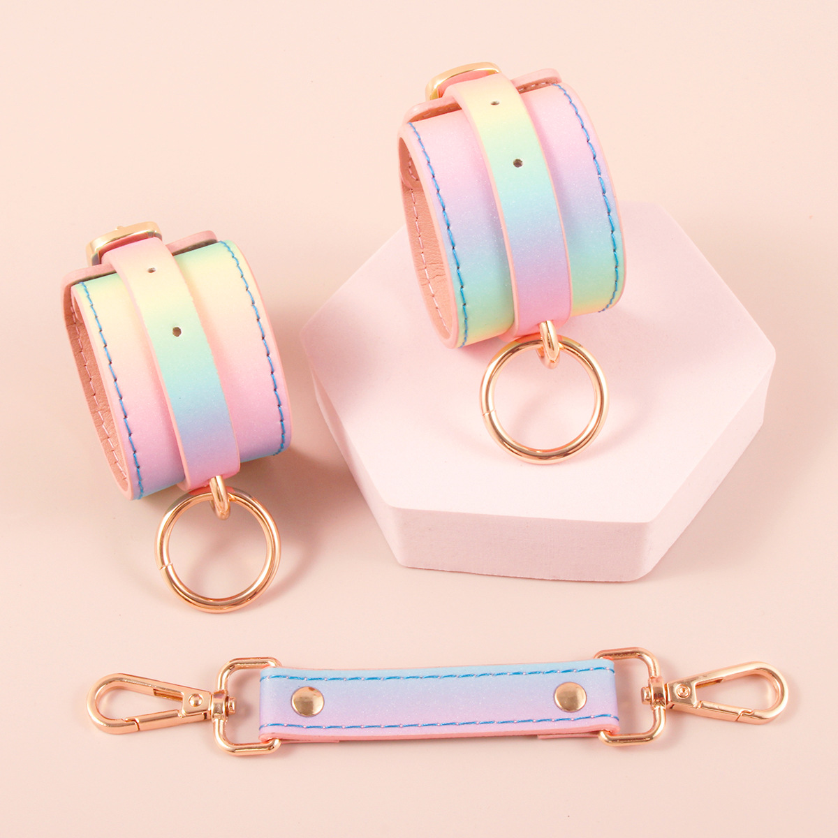 Rainbow Handcuffs - Colorful PU Accessories for Playful Adventures