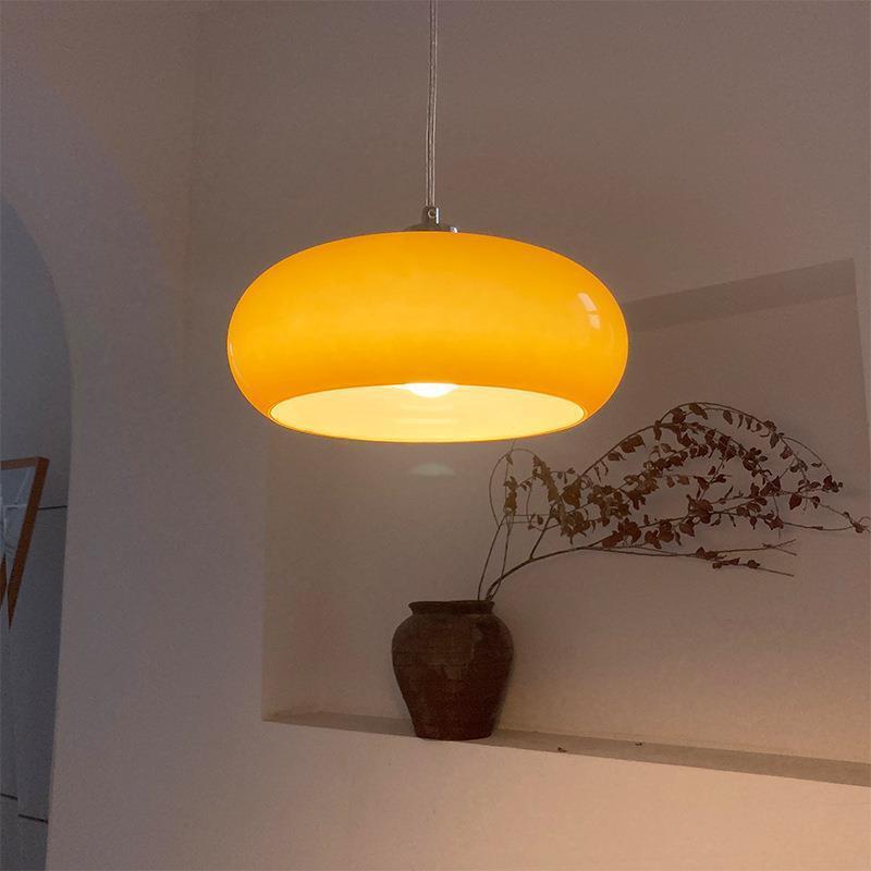 Middle Aged Milk White Bauhaus Glass Three Headed Egg Tart Pendant Light