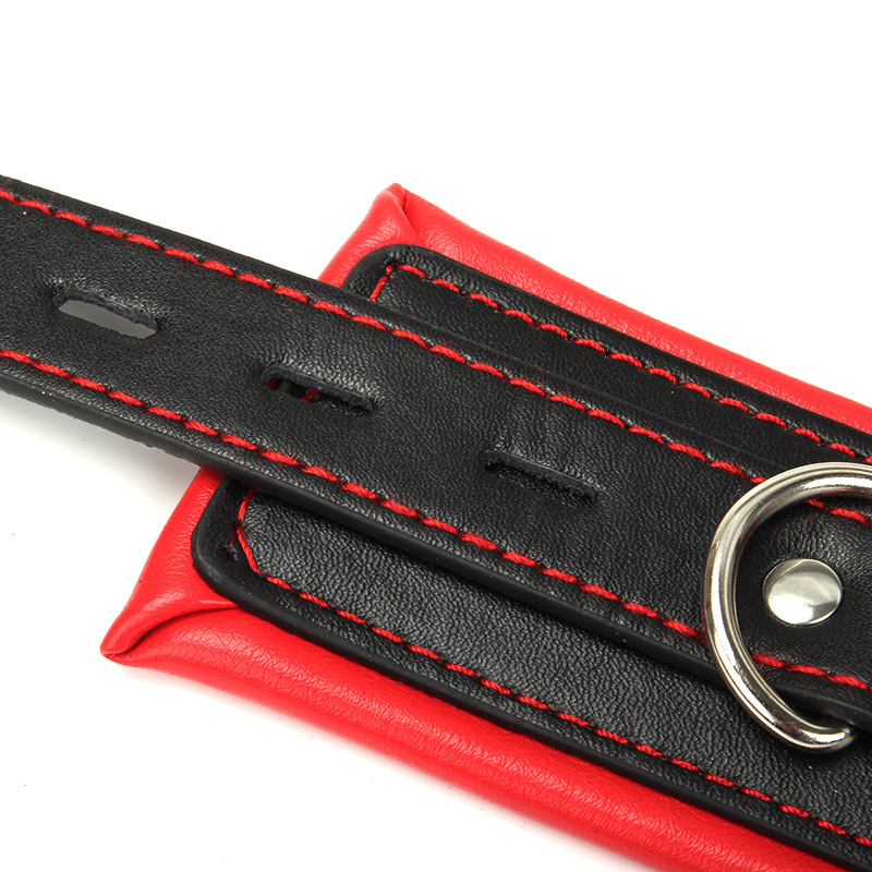 Flirty Straight Steel Pipe Cuffs in Premium PU Leather - Black/Red - Image 5