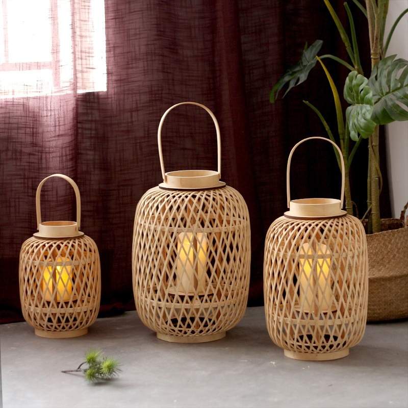 Handmade Bamboo Lanterns with Optional Electronic Candle Options