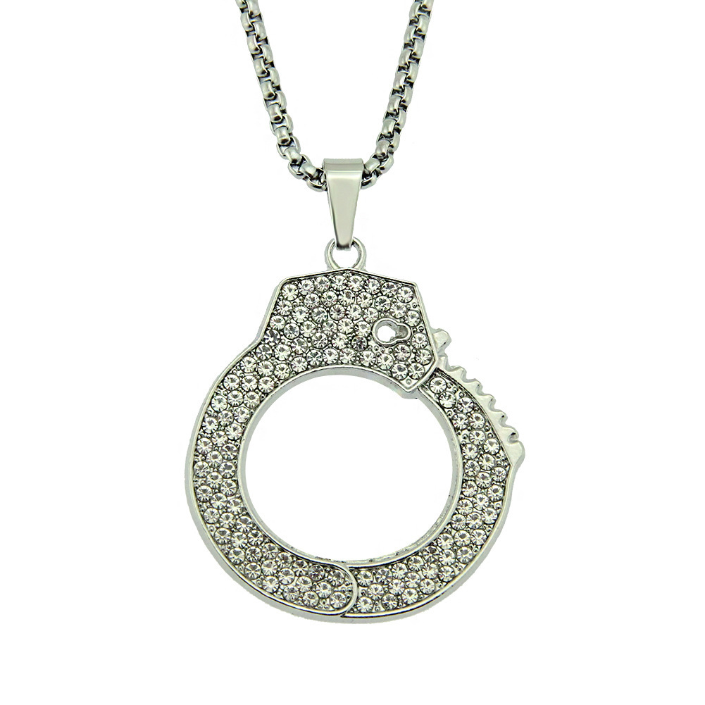 Hip Hop Rap Street Dance Ornament Diamond-embedded Personality Handcuffs Pendant Necklace Exaggerated Men Ornament - Image 3