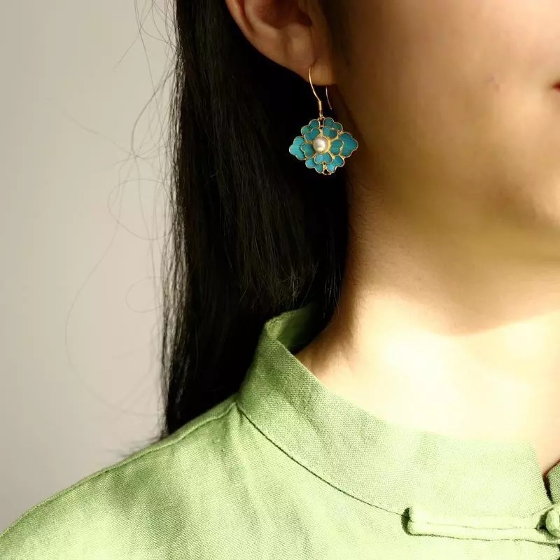 Cow Pattern Cloisonné Imitation Dot Jade Silver Earrings for Kids