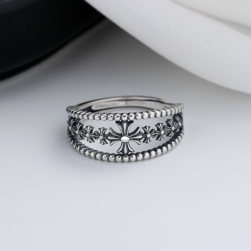Vintage Silver Cross Flower Ring – Retro Design, Perfect Gift - Image 2