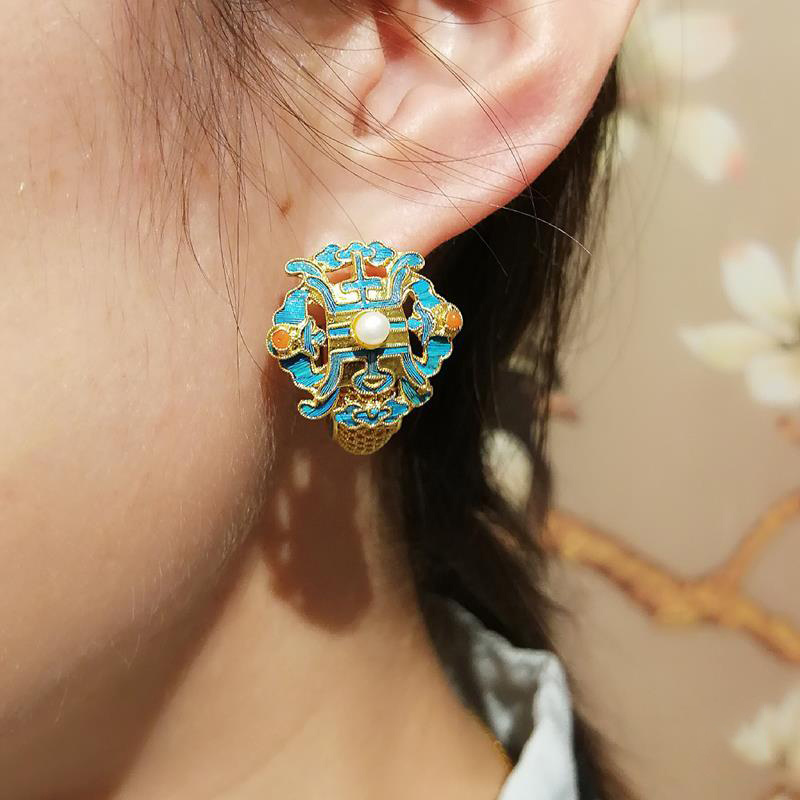 Geometric Copper Earrings with Gold-Plated Gemstones
